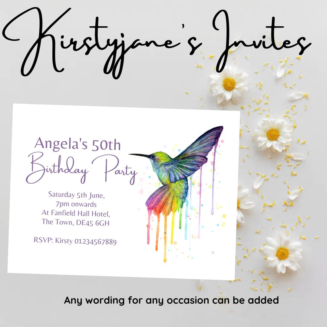 Personalised Adults hummingbird party birthday invitations