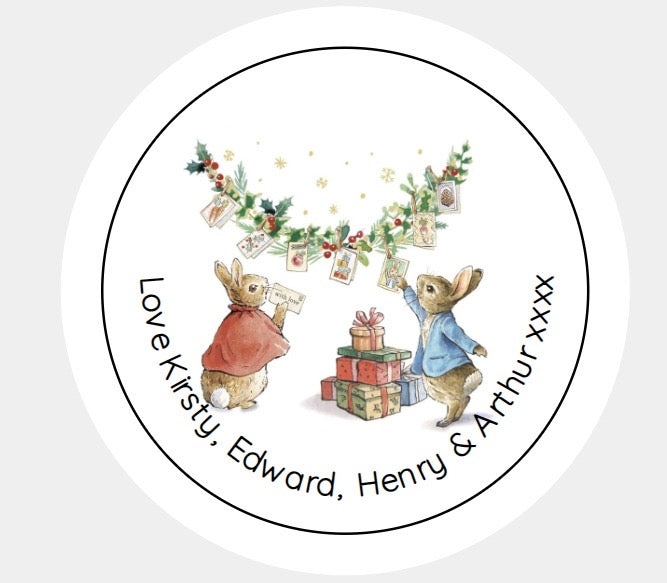 Personalised Christmas Xmas presents stickers Peter rabbit