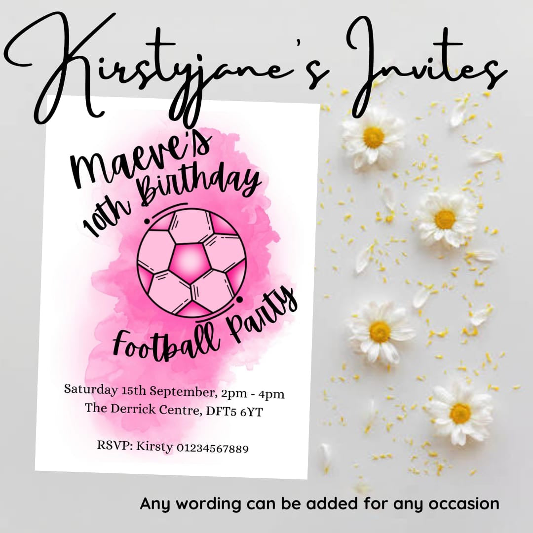 Personalised girls football birthday invitations