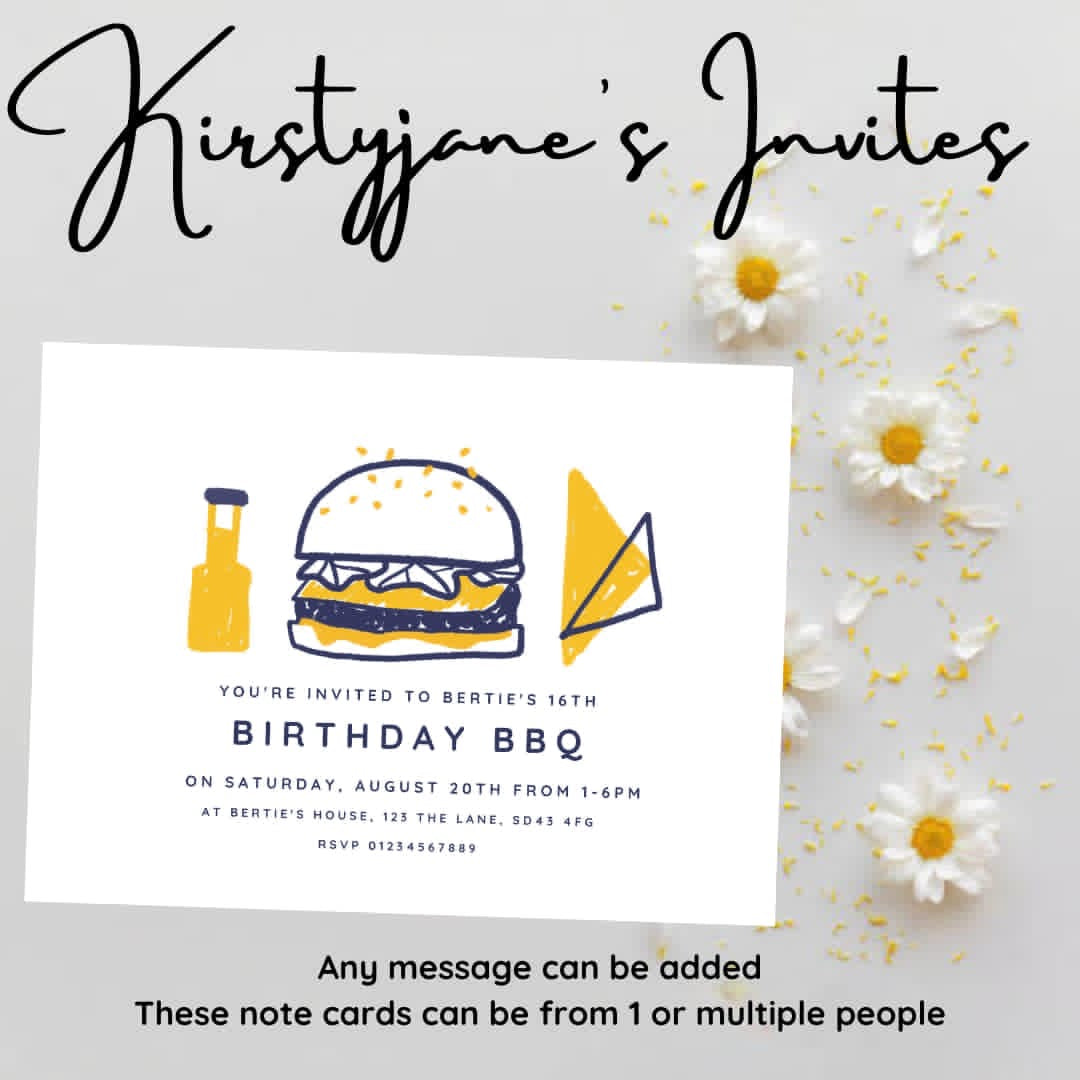 Personalised bbq party birthday invitations