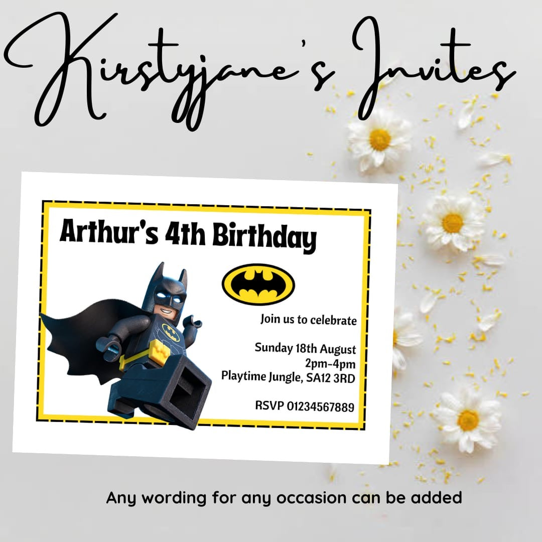 Personalised kids Boys Batman birthday party invitations
