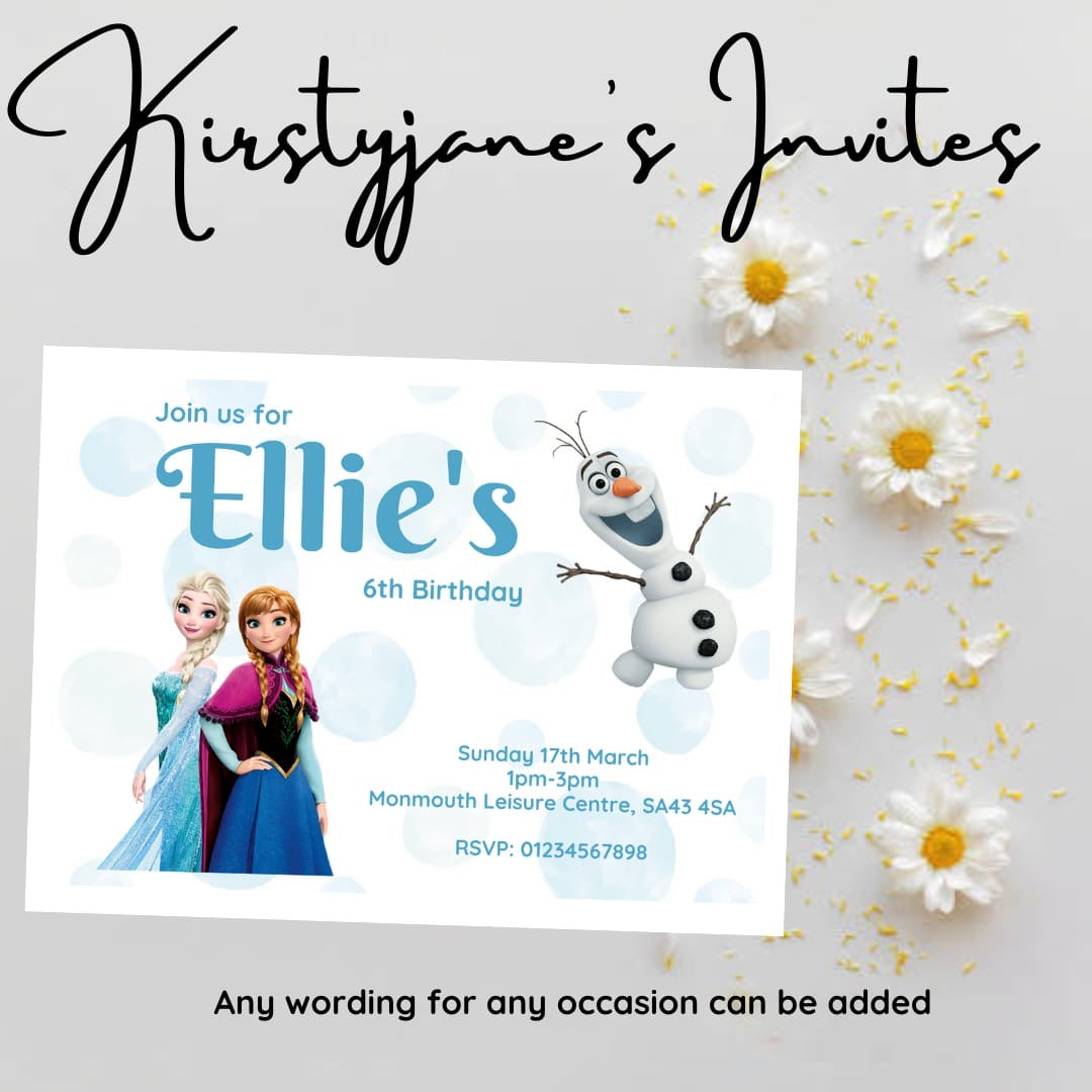 Personalised girls Disney frozen birthday invitations
