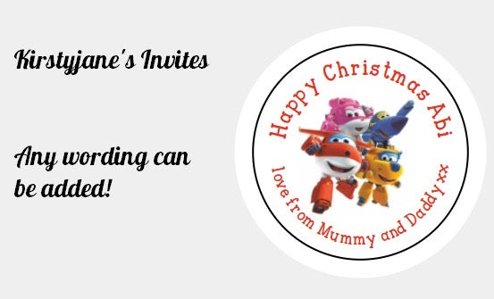 Personalised Christmas Xmas present stickers super wings