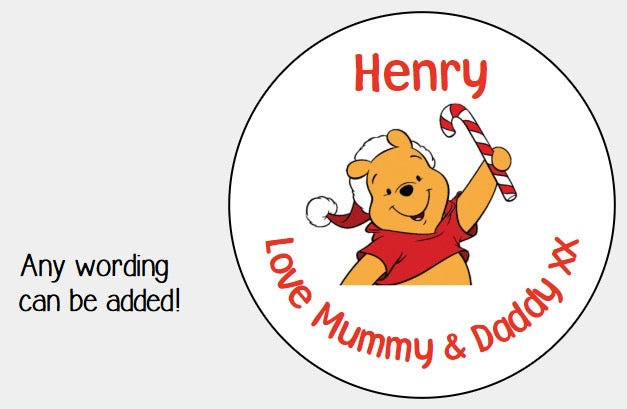 Personalised Christmas Xmas presents stickers Winnie the pooh