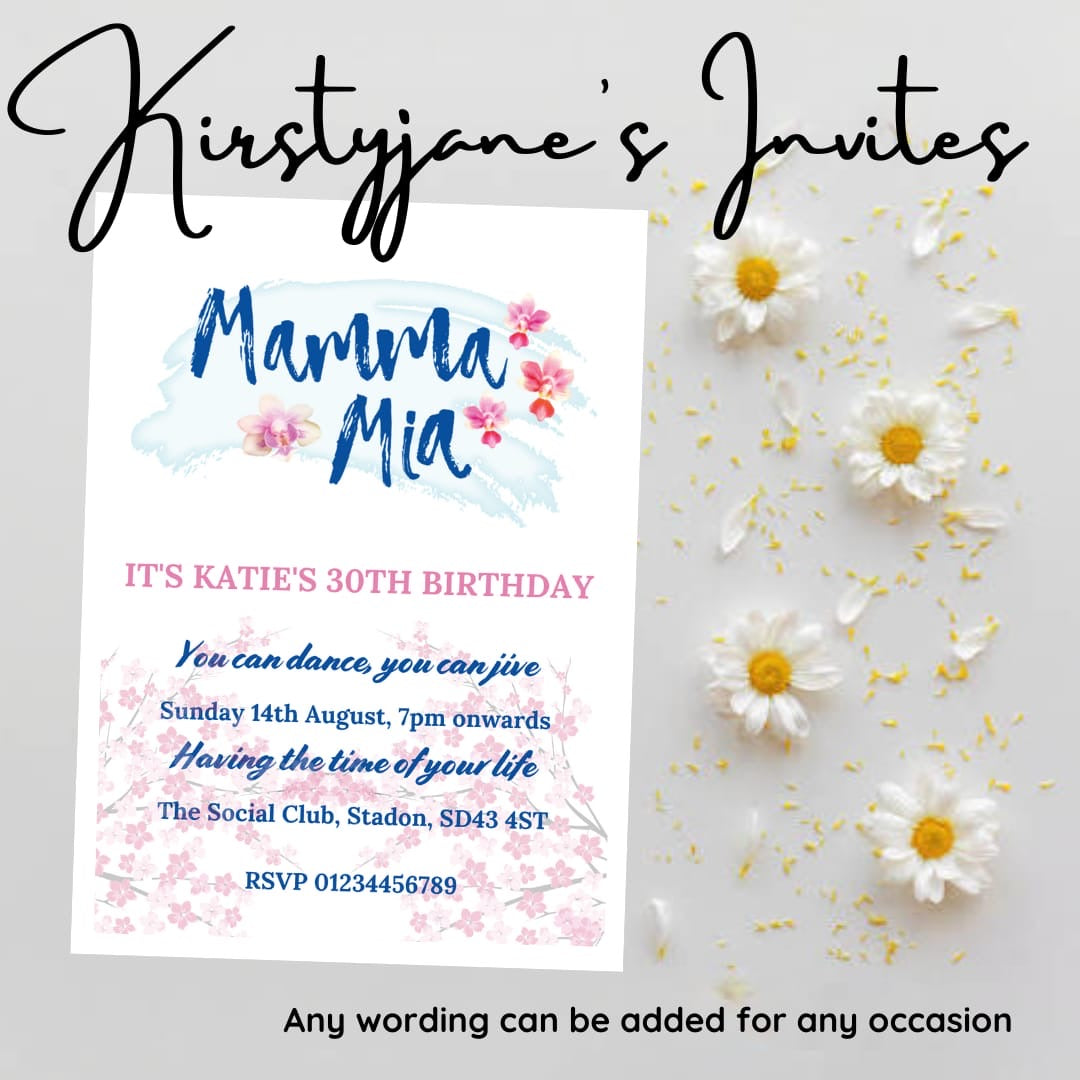Personalised womens Mamma Mia birthday invitations
