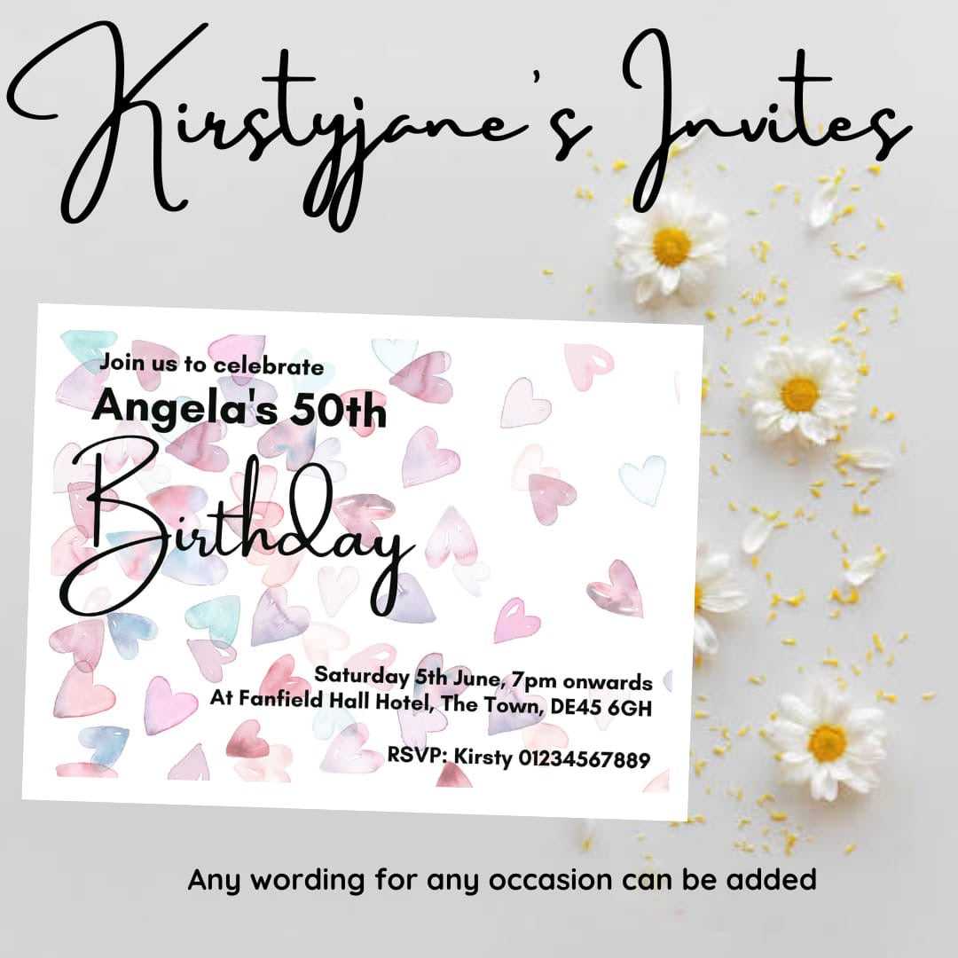 Personalised Hearts girls women’s party birthday invitations