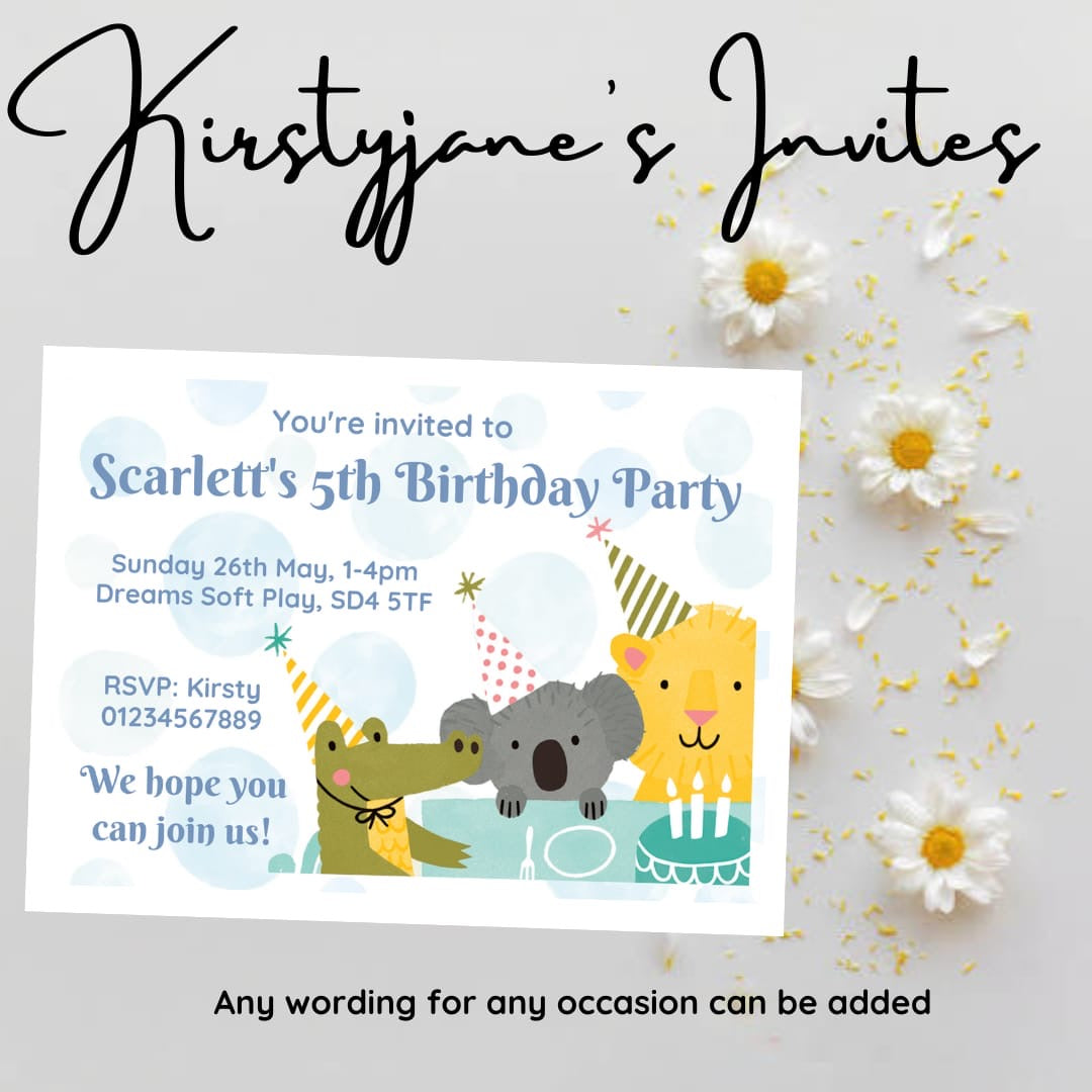 Personalised kids Animal birthday party invitations