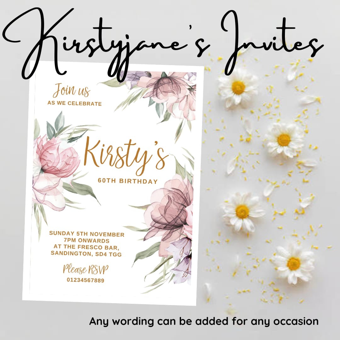 Personalised Adults floral party birthday invitations