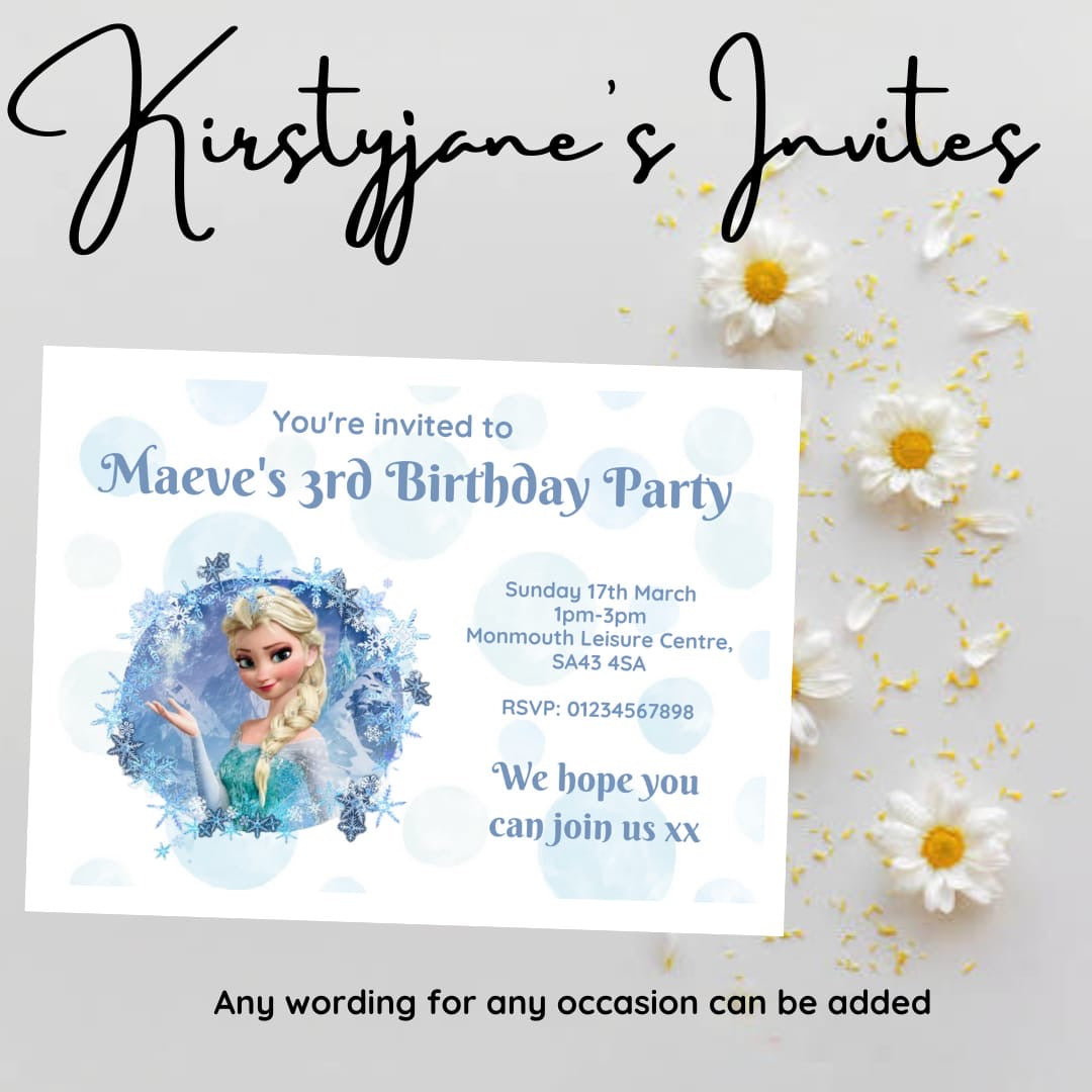 Personalised girls Disney frozen birthday invitations