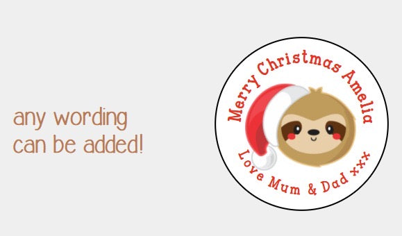 Personalised Christmas Xmas presents stickers sloth