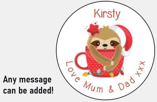 Personalised Christmas Xmas presents stickers sloth