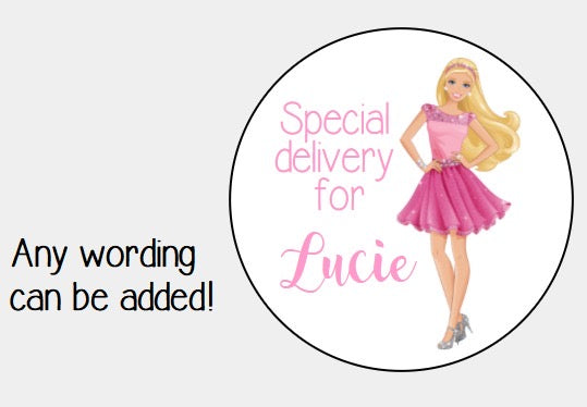 Personalised Christmas Xmas present stickers Barbie