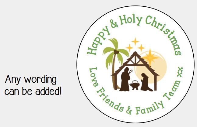 Personalised Christmas Xmas presents stickers Nativity Jesus