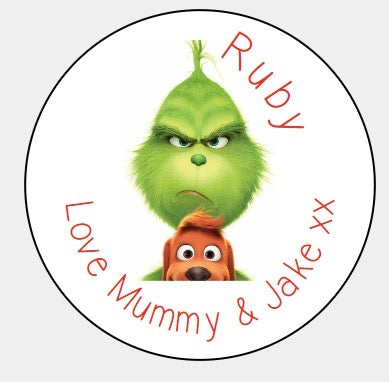 Personalised Christmas Xmas presents stickers The Grinch