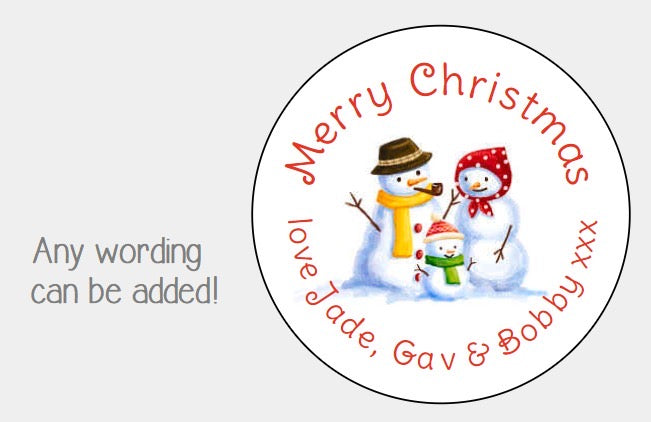 Personalised Christmas Xmas presents stickers snowmen snowman