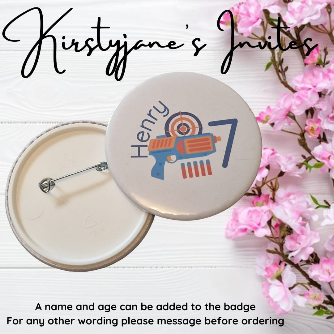 Personalised nerf gun boys girls age name birthday badge