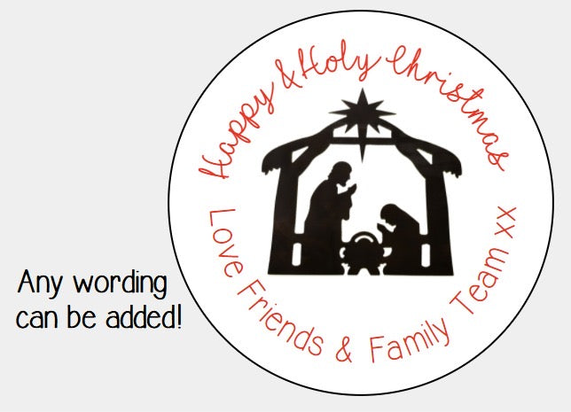 Personalised Christmas Xmas presents stickers nativity Jesus