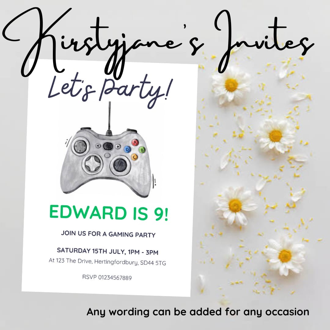 Personalised Gaming gamer party birthday invitations
