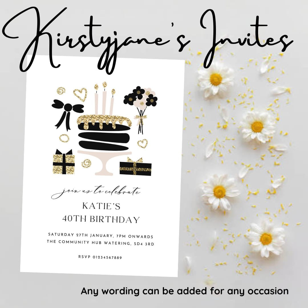 Personalised print adult party birthday invitations
