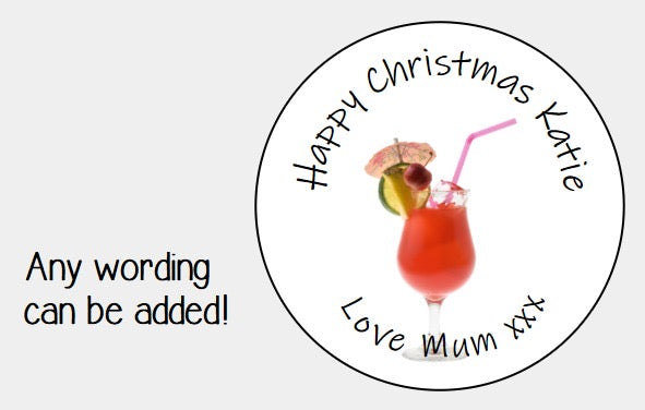 Personalised Christmas Xmas present stickers cocktails