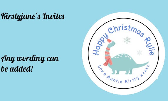 Personalised Christmas Xmas present sticker Dinosaur