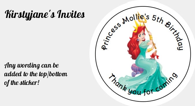 Personalised Christmas Xmas present stickers Disney Ariel Mermaid