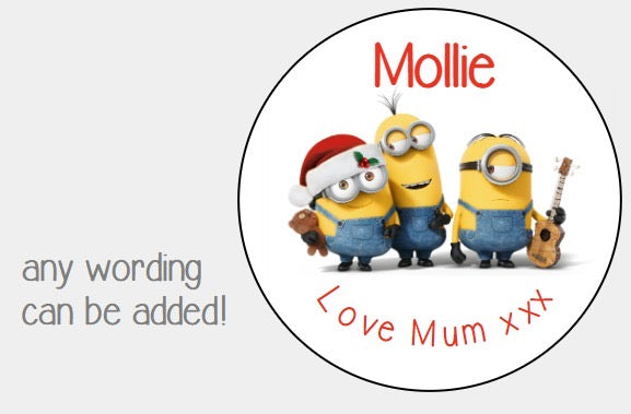 Personalised Christmas Xmas presents stickers minion