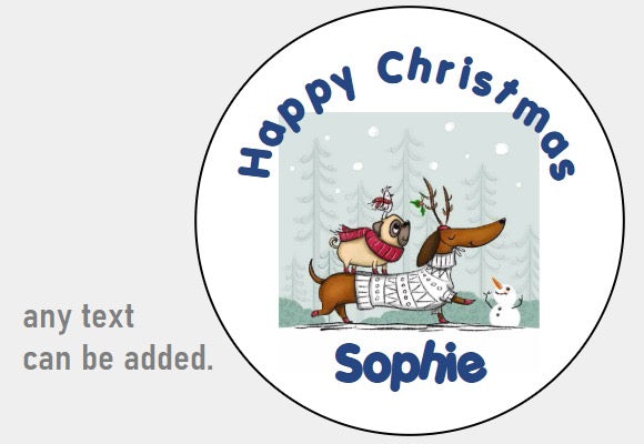 Personalised Christmas Xmas present stickers Dachshund sausage dog