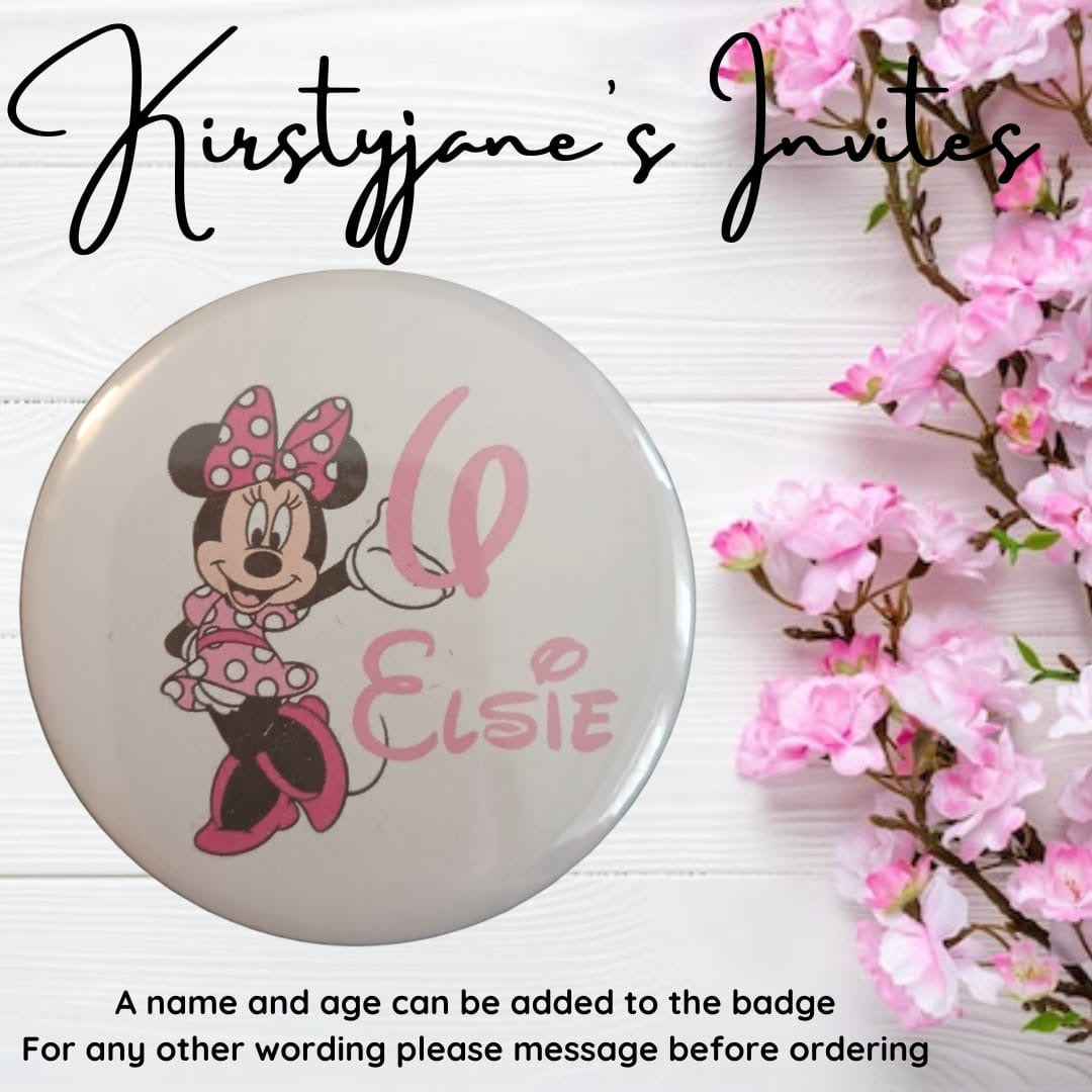 Personalised Disney Minnie Mouse birthday badge