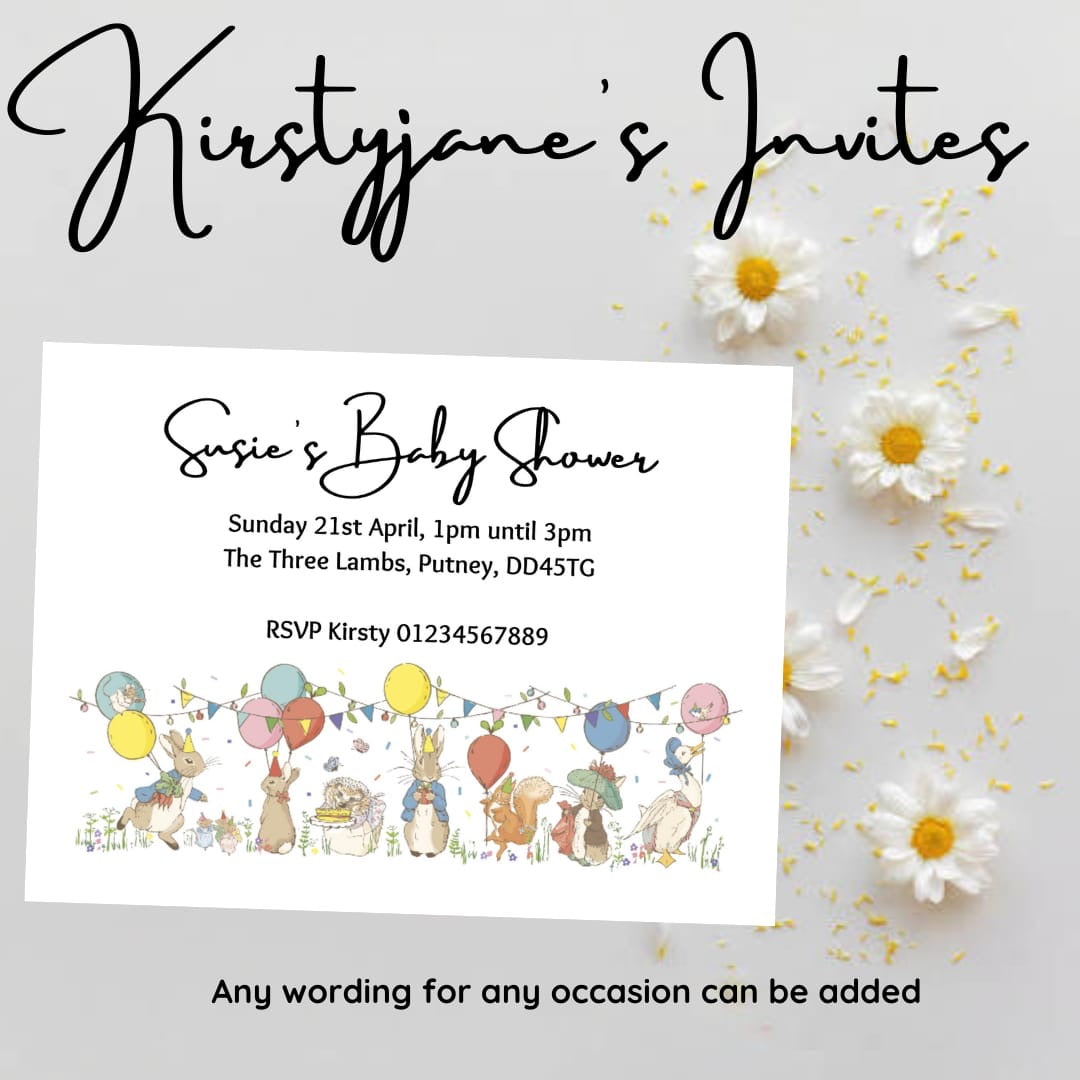 Personalised Peter rabbit babyshower party invitations