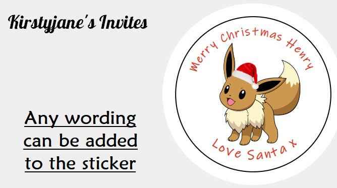 Personalised Christmas Xmas presents stickers pokemon eevee Santa hat