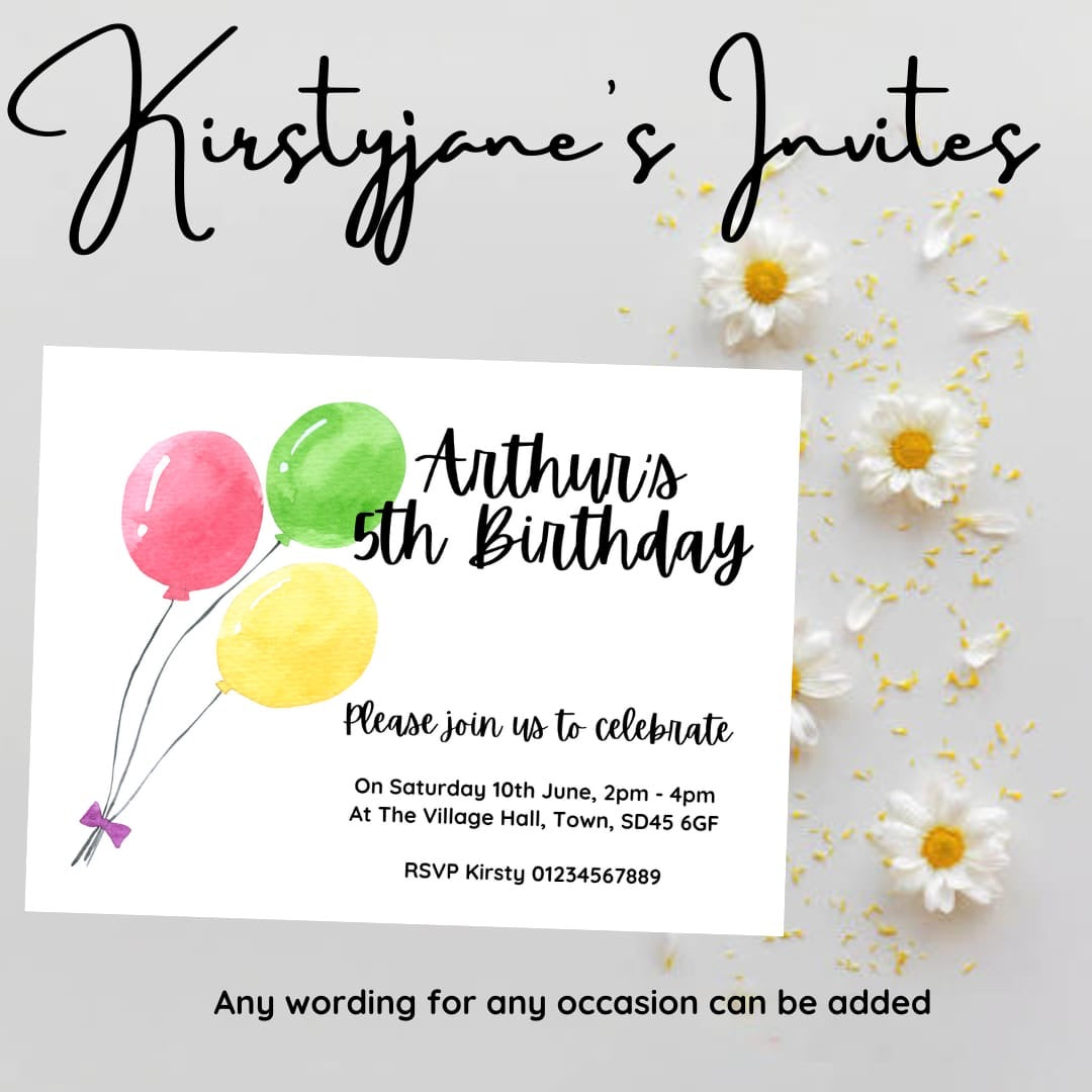 Personalised balloons party birthday invitations