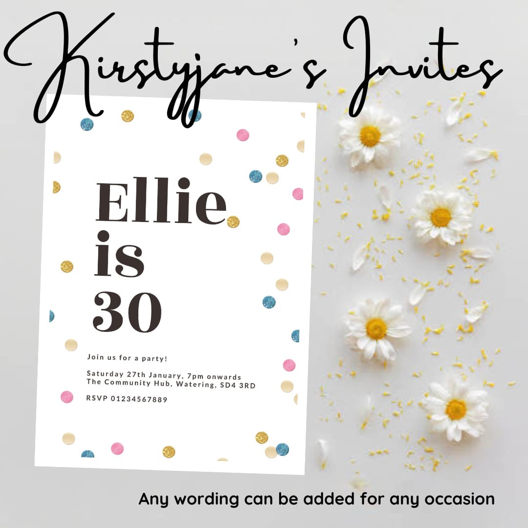 Personalised adults age champagne party birthday invitations