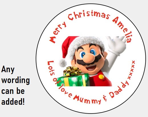 Personalised Christmas Xmas presents stickers Mario