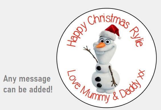 Personalised Christmas Xmas presents stickers Olaf snowman