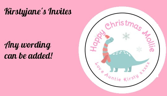 Personalised Christmas Xmas present sticker Dinosaur