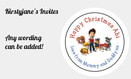 Personalised Christmas Xmas present stickers paw patrol