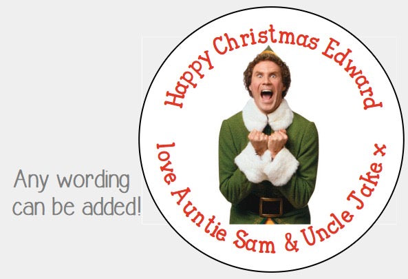 Personalised Christmas Xmas present stickers Buddy the Elf