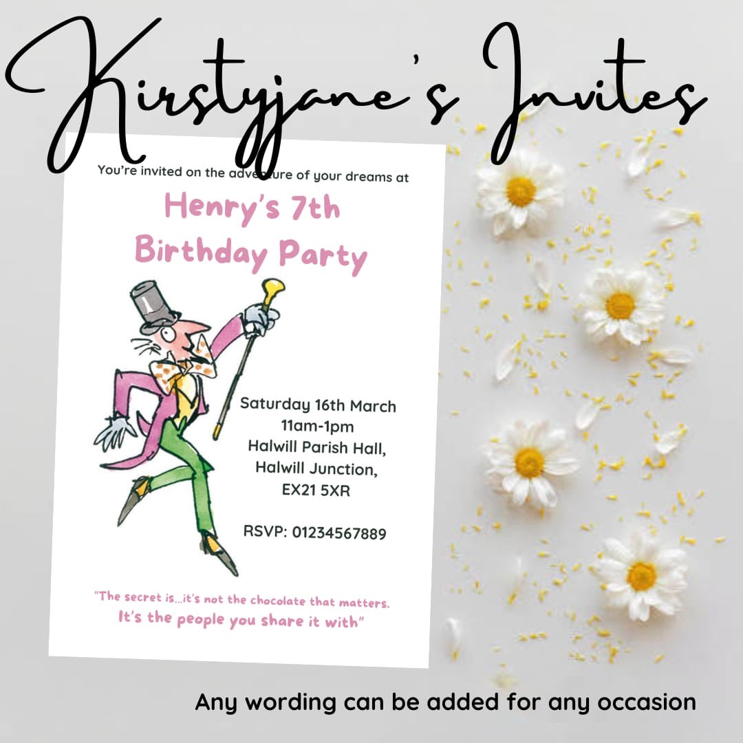 Personalised Charlie and the chocolate factory birthday invitations