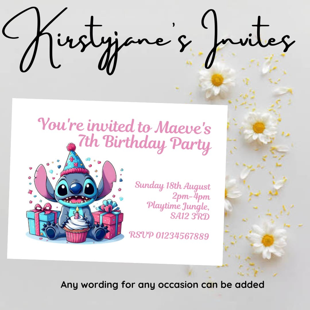 Personalised kids stitch birthday party invitations