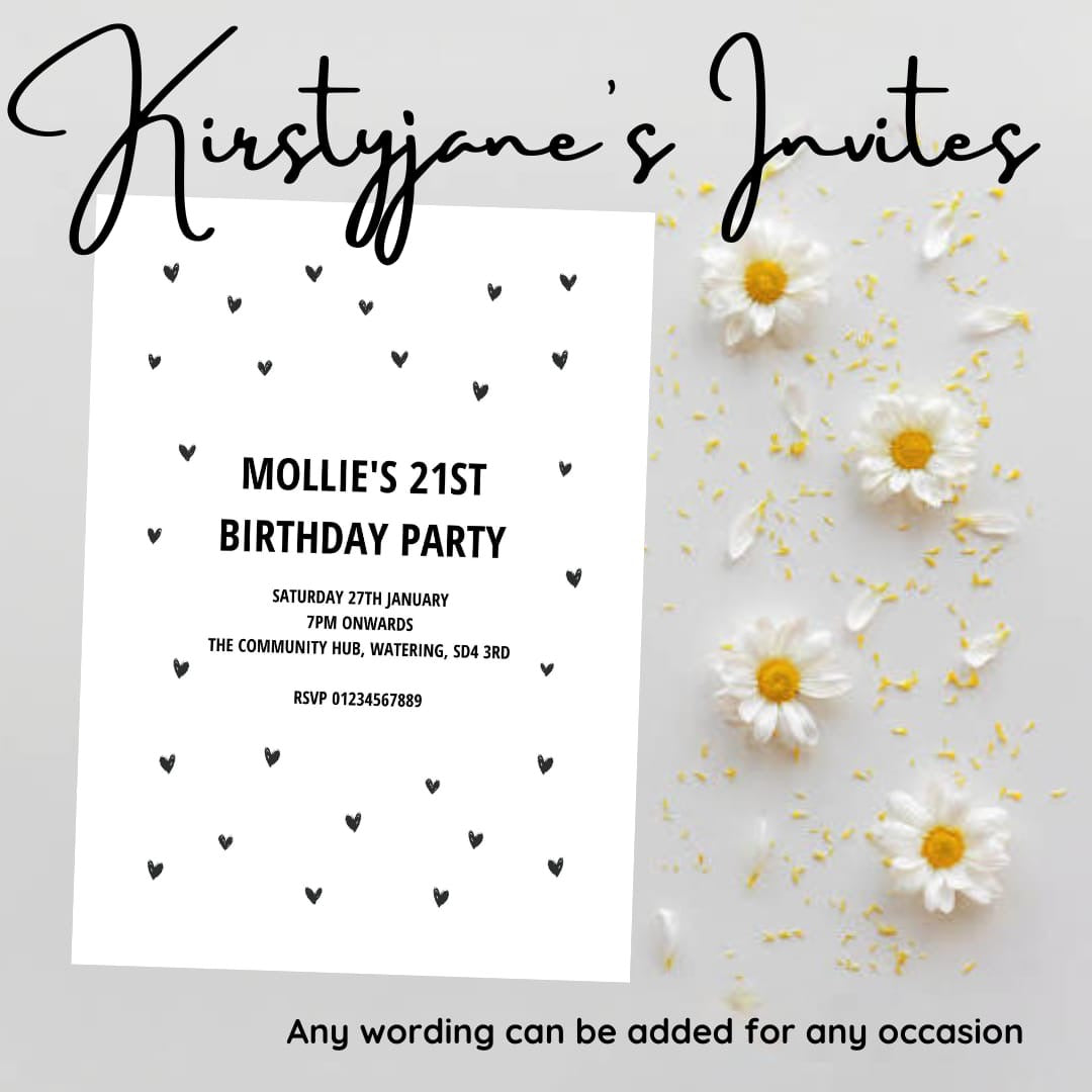 Personalised heart birthday party invitations
