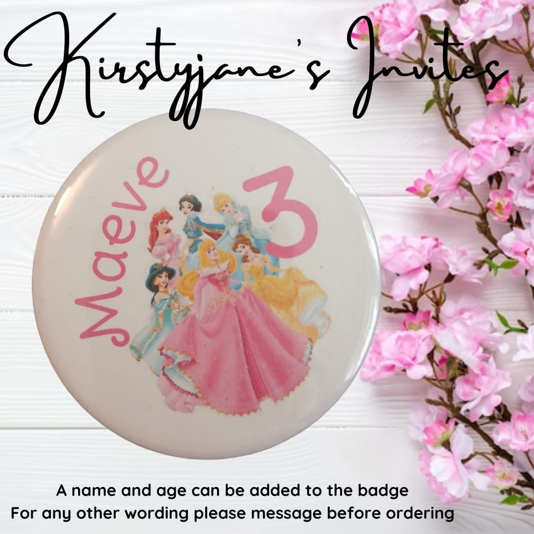 Personalised Disney Princess birthday badge