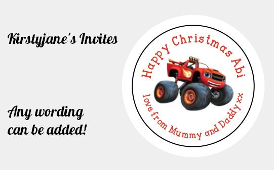 Personalised Christmas Xmas present stickers Blaze and the monster machines