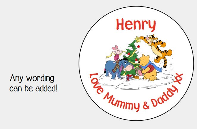 Personalised Christmas Xmas presents stickers Winnie the pooh