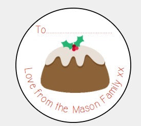 Personalised Christmas Xmas presents stickers Christmas pudding