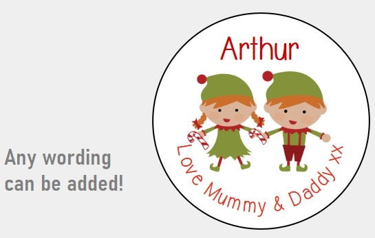 Personalised Christmas Xmas present stickers Elves Elf