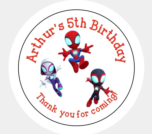 Personalised Christmas Xmas present stickers spidey and his amazing friends