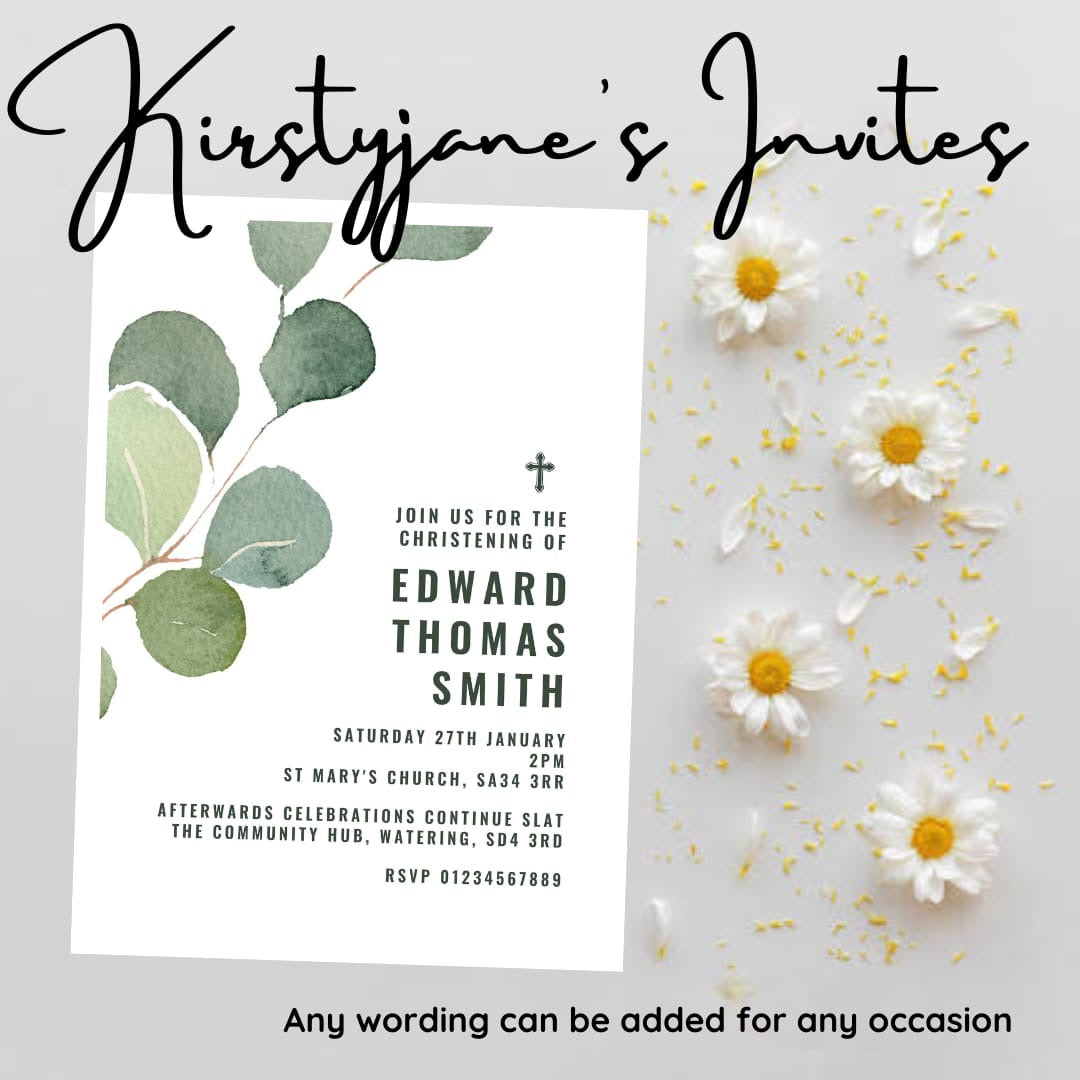 Personalised eucalyptus Christening Baptism invitations