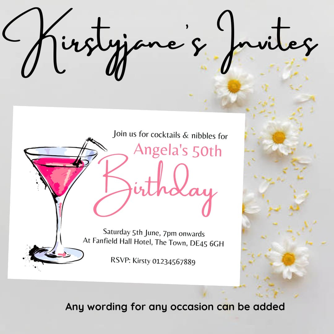 Personalised Adults cocktail party birthday invitations