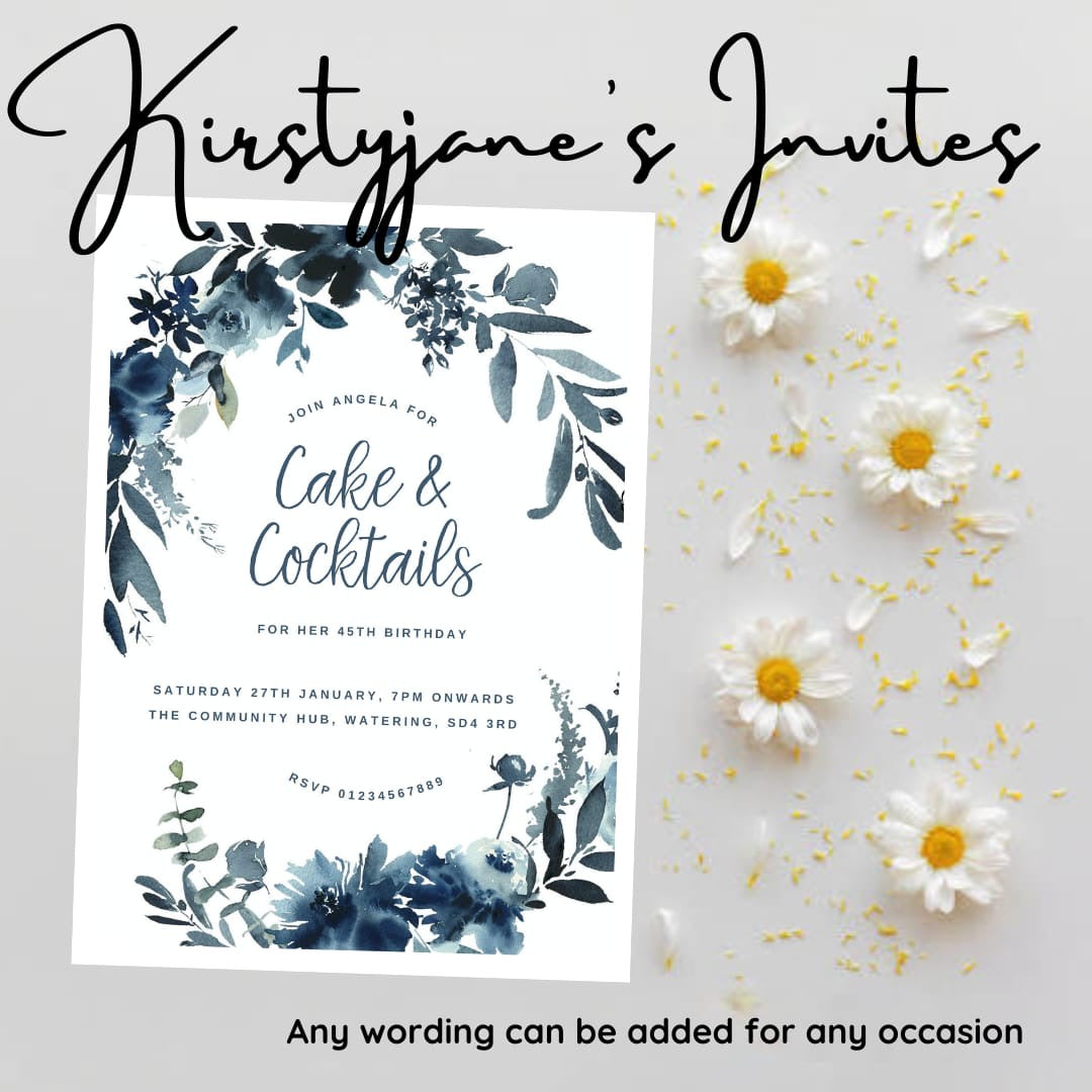 Personalised floral adult party birthday invitations